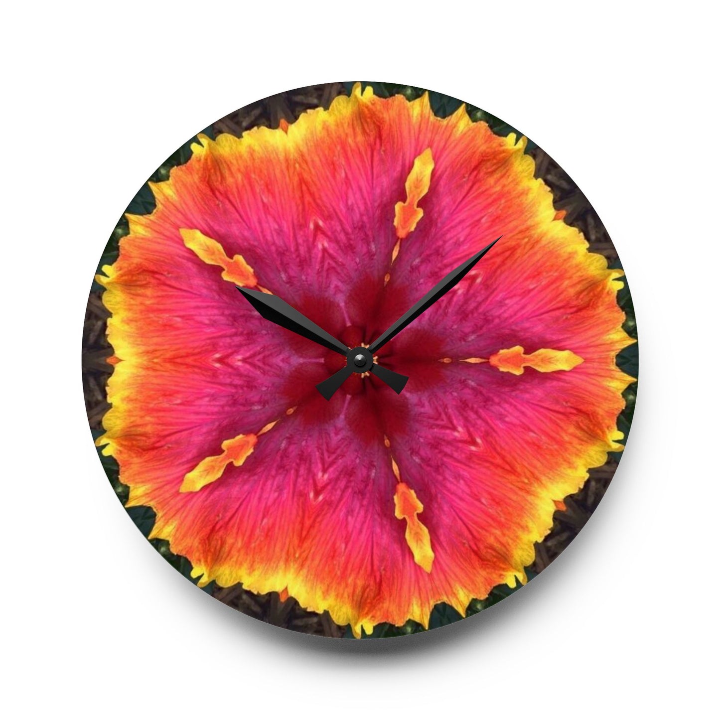 Acrylic Wall Clock - Hibiscus Kaleidoscope #1, Various Sizes