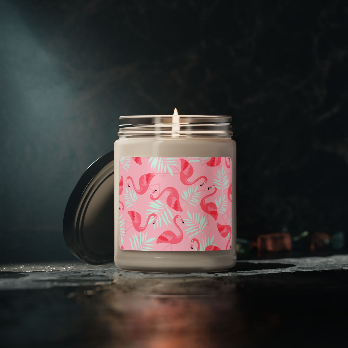 Scented Soy Candle, 9oz, Flamingo and White Palms