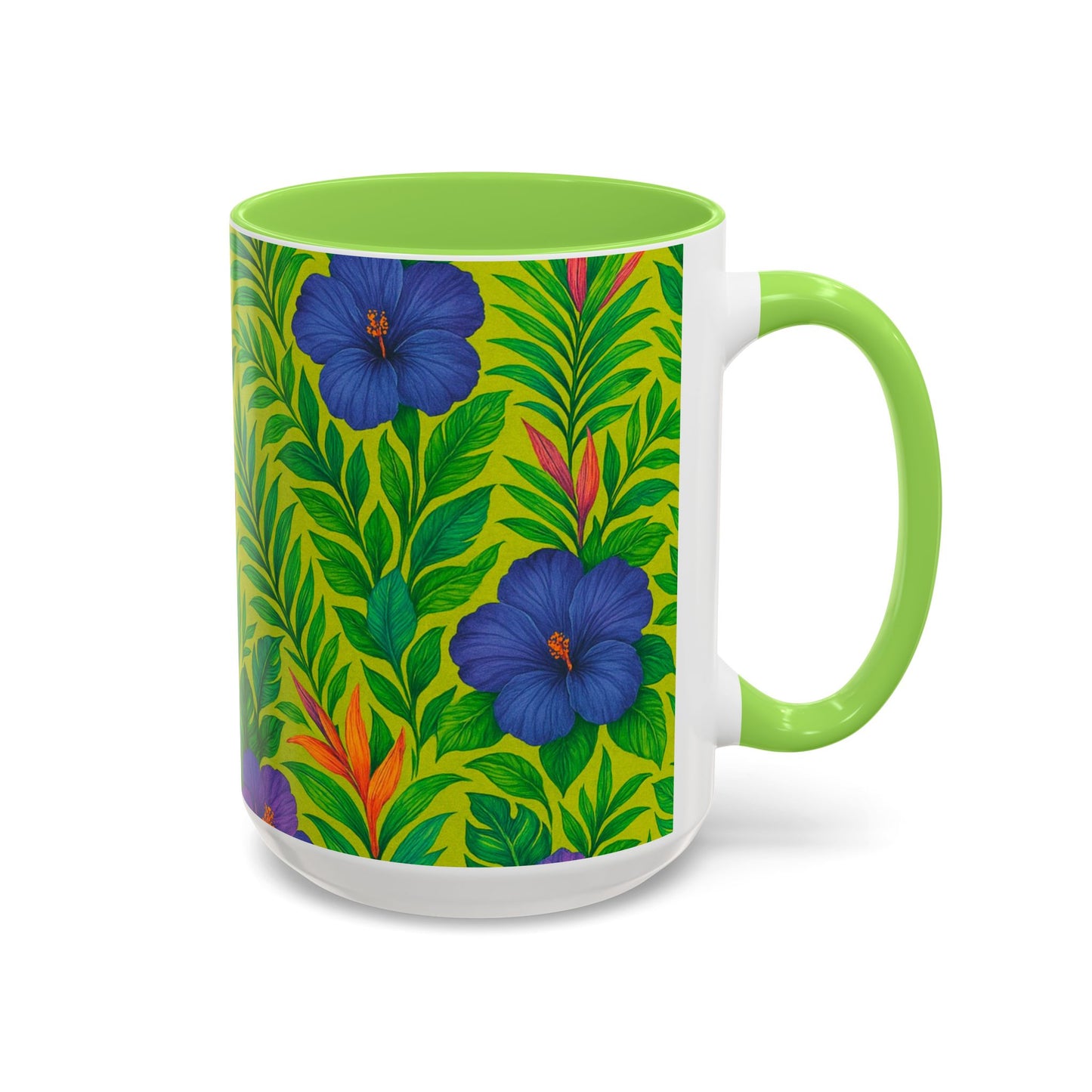 Vibrant Floral Coffee Mug - 11oz & 15oz / Midnight Flower Lime