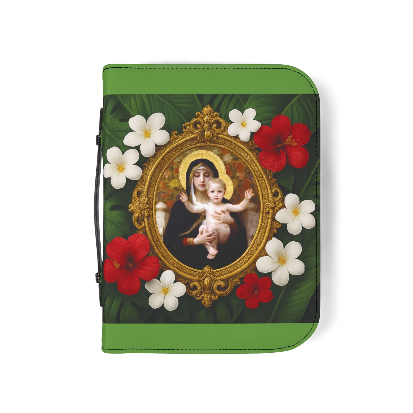 Tropical Bible Cover, Virgin of the Lilies Green / Floral Bible Protector, Christian Church Accessories