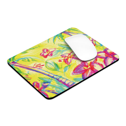 Rainforest Mouse Pad, 2 Shapes - Beach Vibes for Home Office & Gamer / Tropical Doodles, Yellow