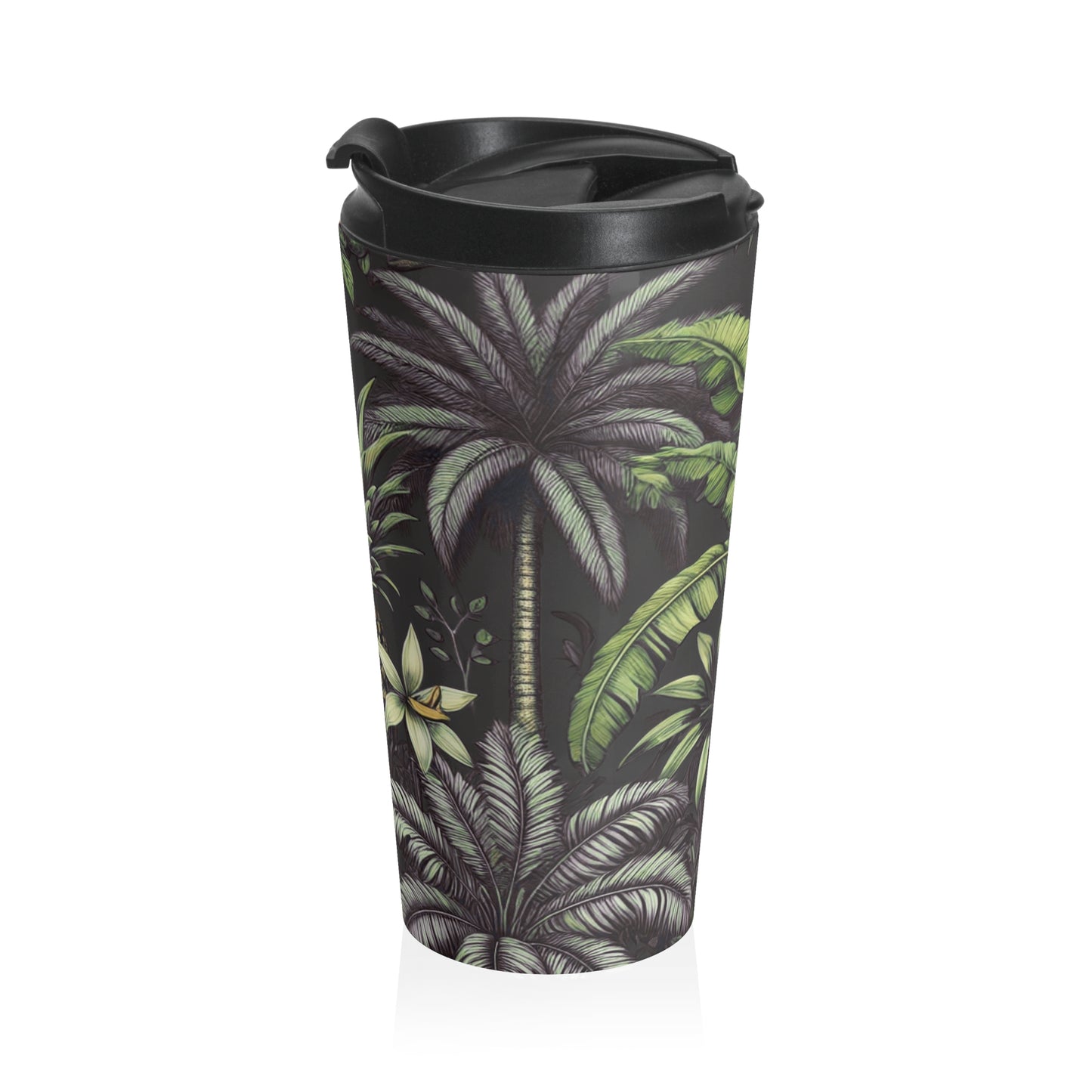 15 oz. Stainless Steel Travel Mug / Palms & More Fruit, Black