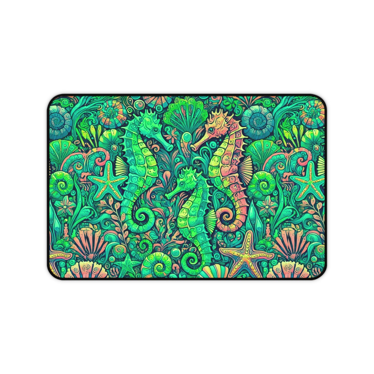 Tropical Mouse Pad/Desk Mat, 3 Sizes - Perfect for Home Office / Seahorses, Hot Lime