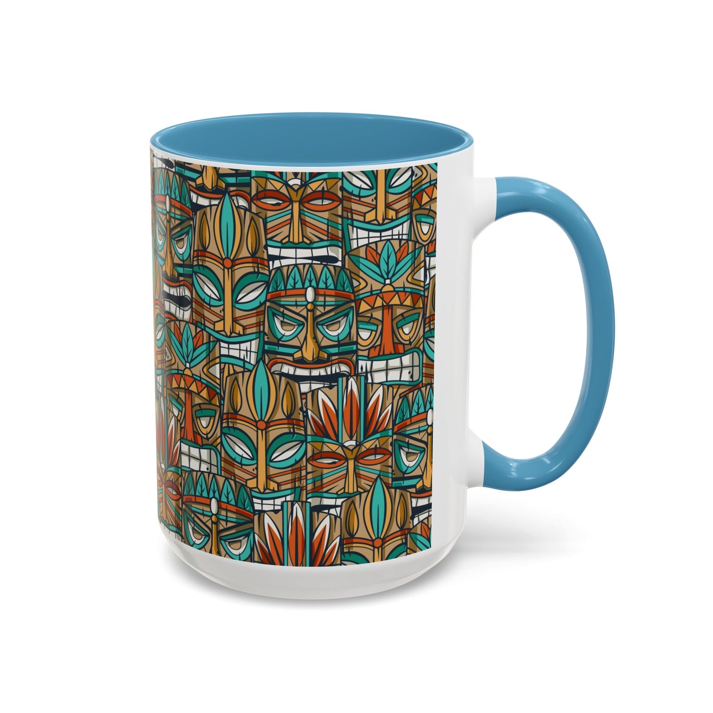 Accent Coffee Mug (11, 15oz), 8 Colors - Turquoise Tiki Party