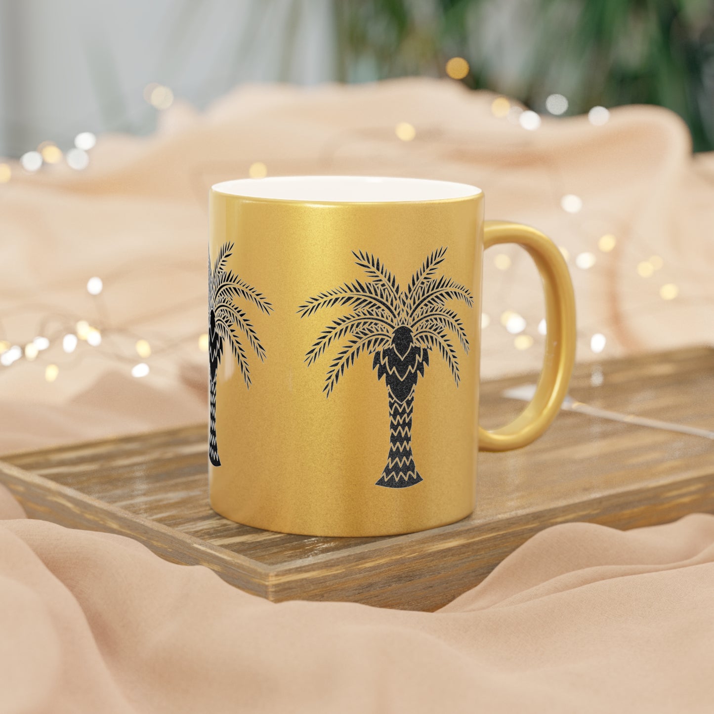 Tropical Metallic Mug, Gold or Silver - Art Deco Palm