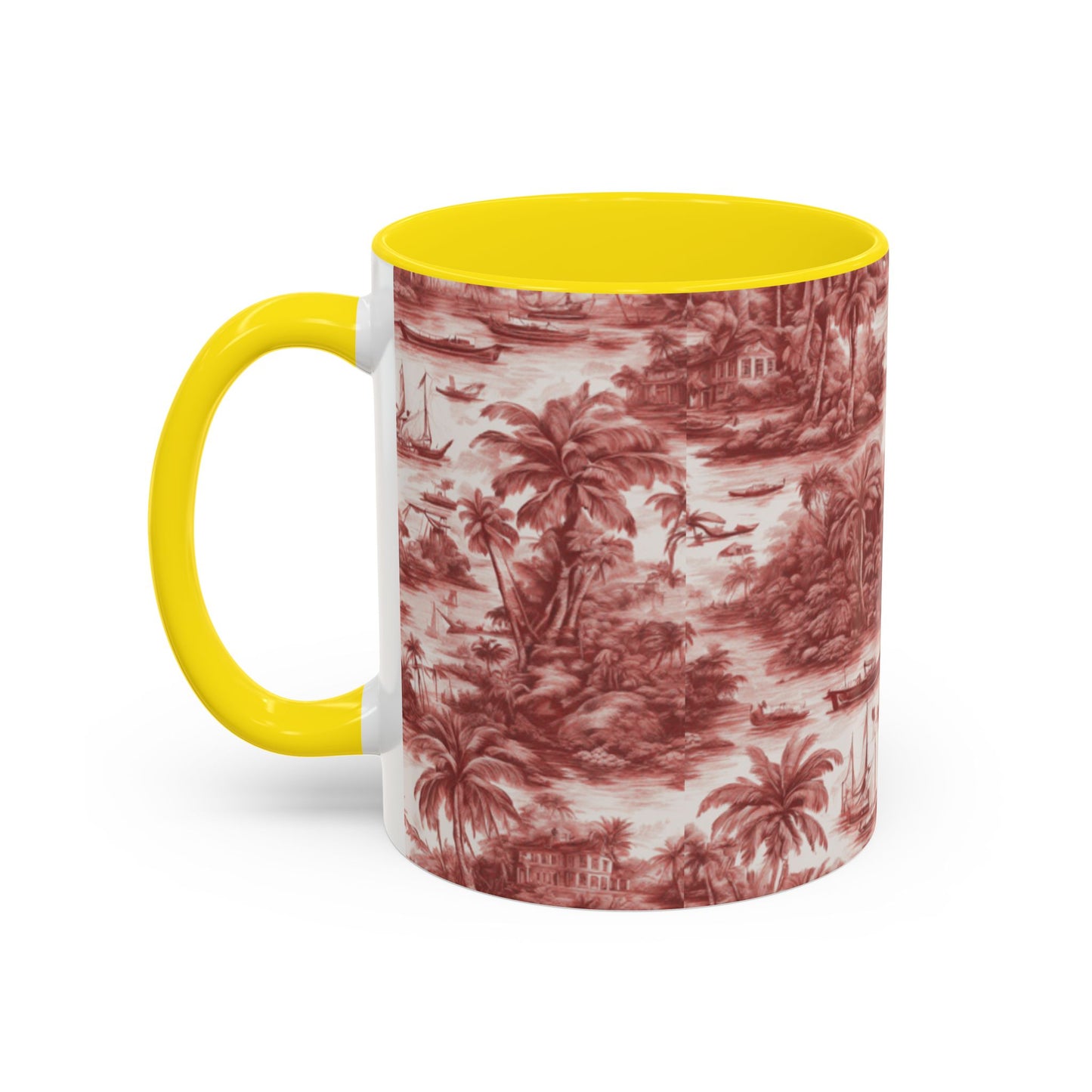 Accent Coffee Mug (11, 15oz), 8 Colors - Tropical Toile #1, russet