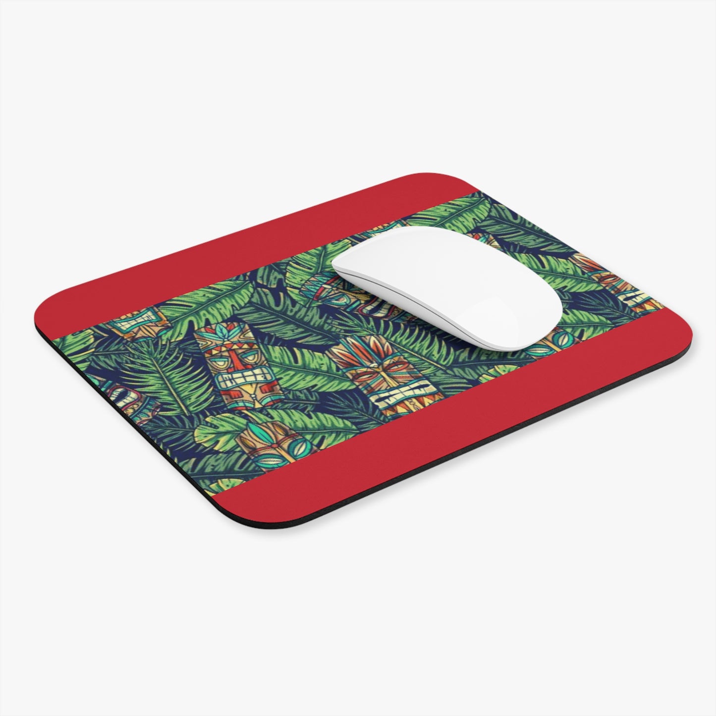 Mouse Pad (Rectangle) - Tiki Greenery, Dark Red