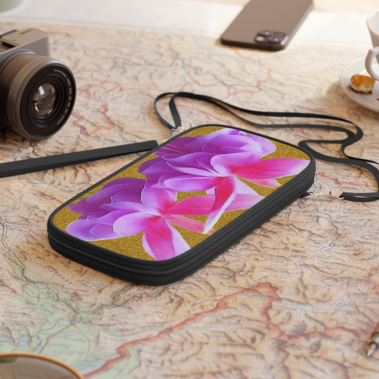 Passport Wallet - Two Fuchsias, Gold