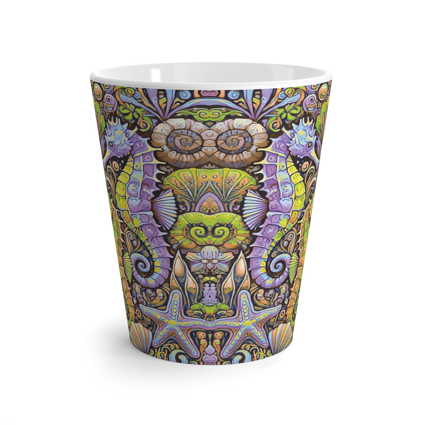 Latte White Mug - Seahorses, Yellow and Purple