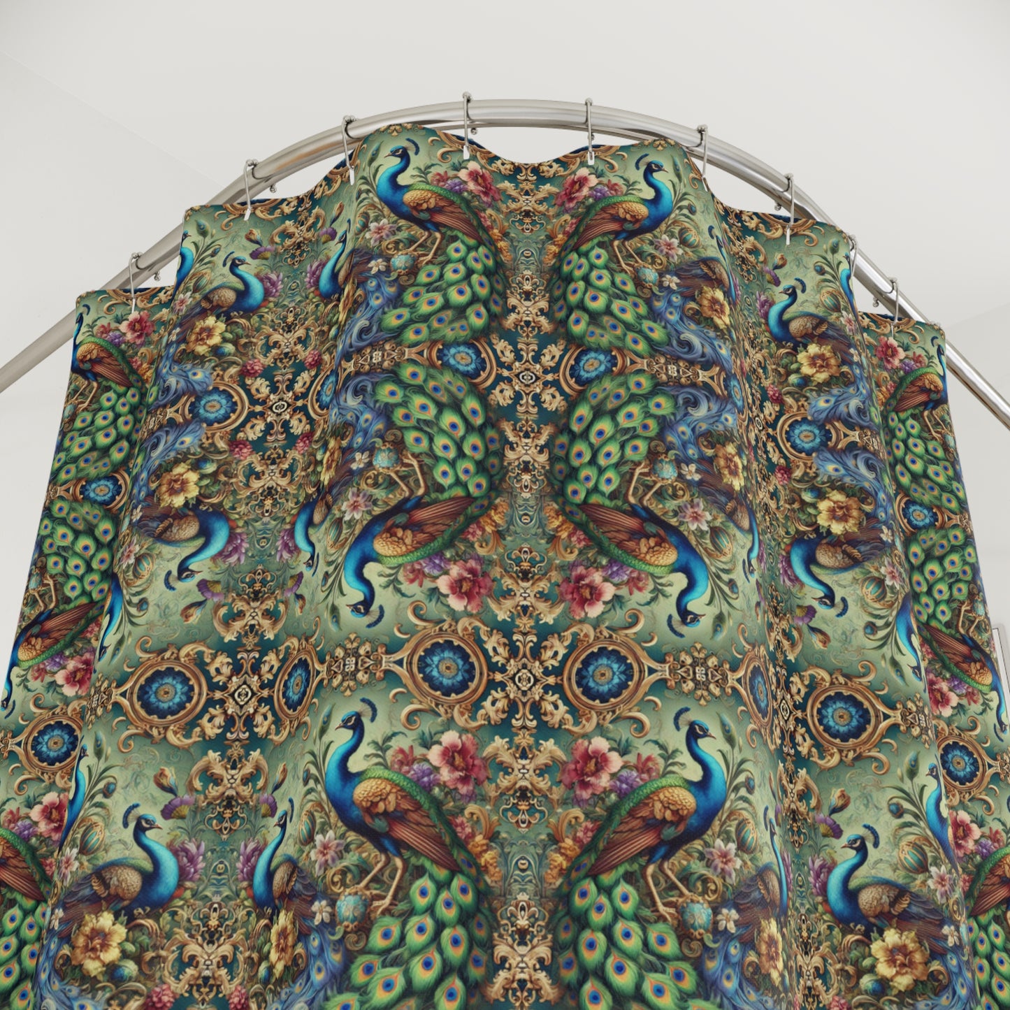 \Tropical Shower Curtain - Rainforest Bathroom Decor / Kaleido Peacock Royals