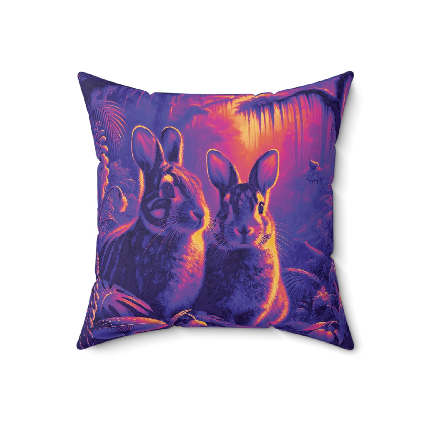 Decorative Pillow - Accent Cushion, 4 Sizes /Tropical Sumatran Rabbits/Purple Pop
