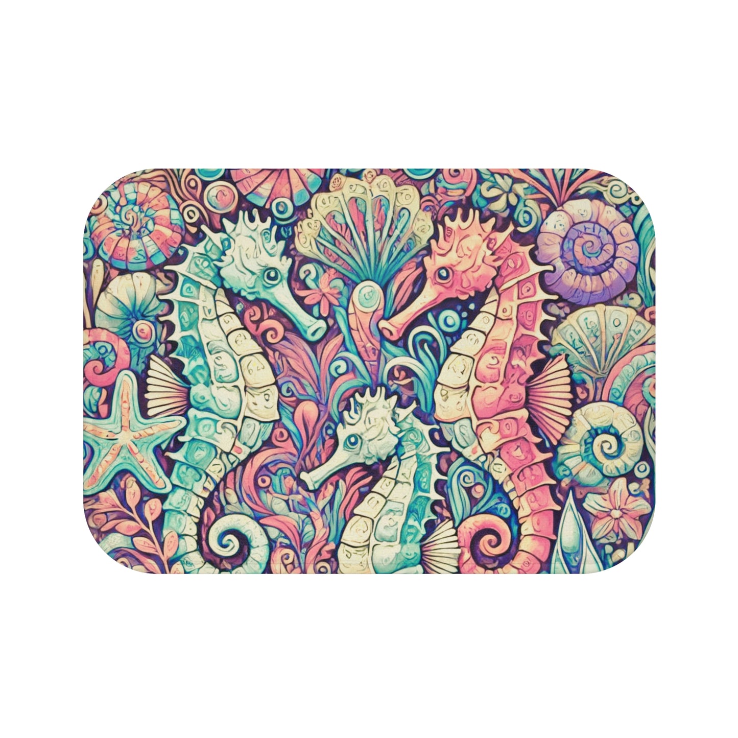 Seahorse Trio/Retro Bath Mat, 2 Sizes - Tropical Vibes for Home Decor
