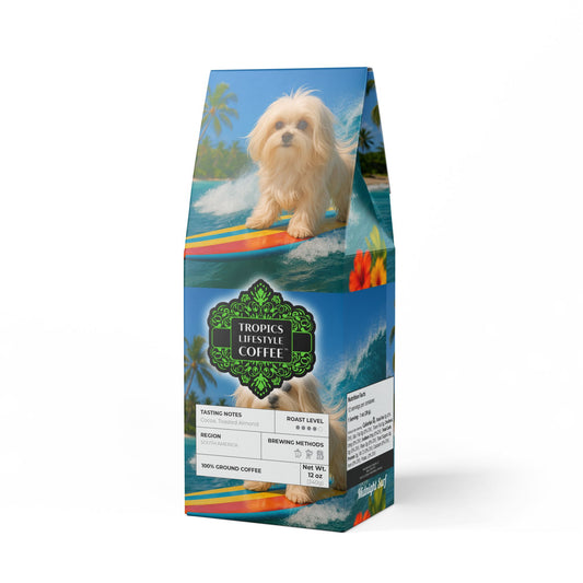 Midnight Surf Blend™ (Medium-Dark Roast) Specialty Grade Craft Coffee / Surfing Ariel Puppy