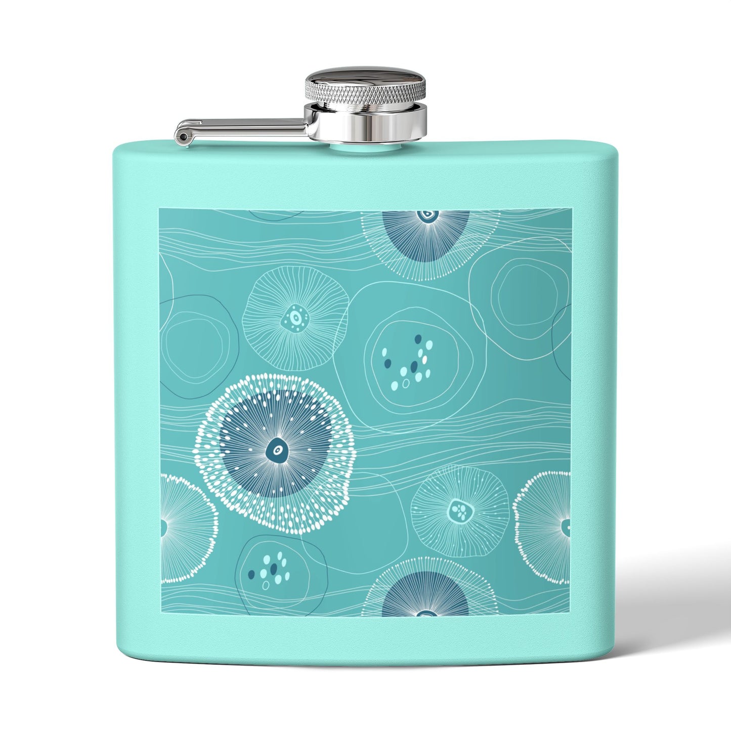 Tropical Stainless Steel 6 oz. Flask, Many Colors  – Plankton Drift, Teal