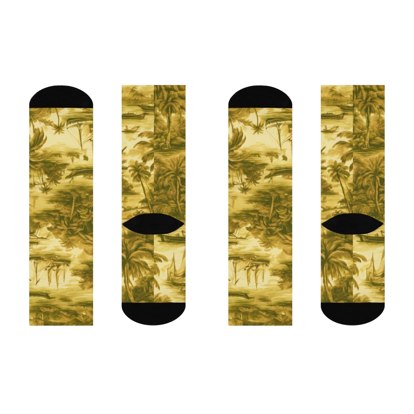 Cushioned Crew Socks - Tropical Toile, Gold