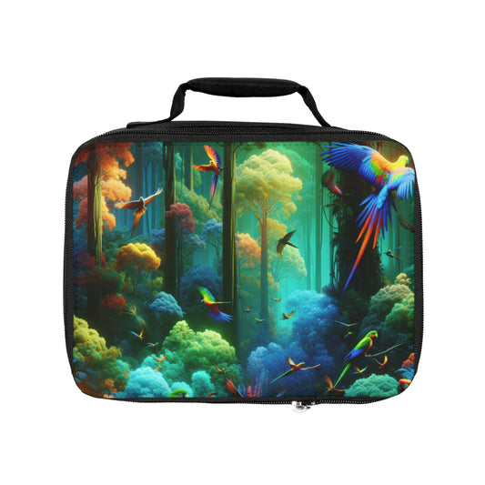 Rainforest Parrot Flight School Lunch Bag - Eco-Friendly Insulated Tote, Adult and Child Lunchbox / Perfect for Picnics, Beach Outings