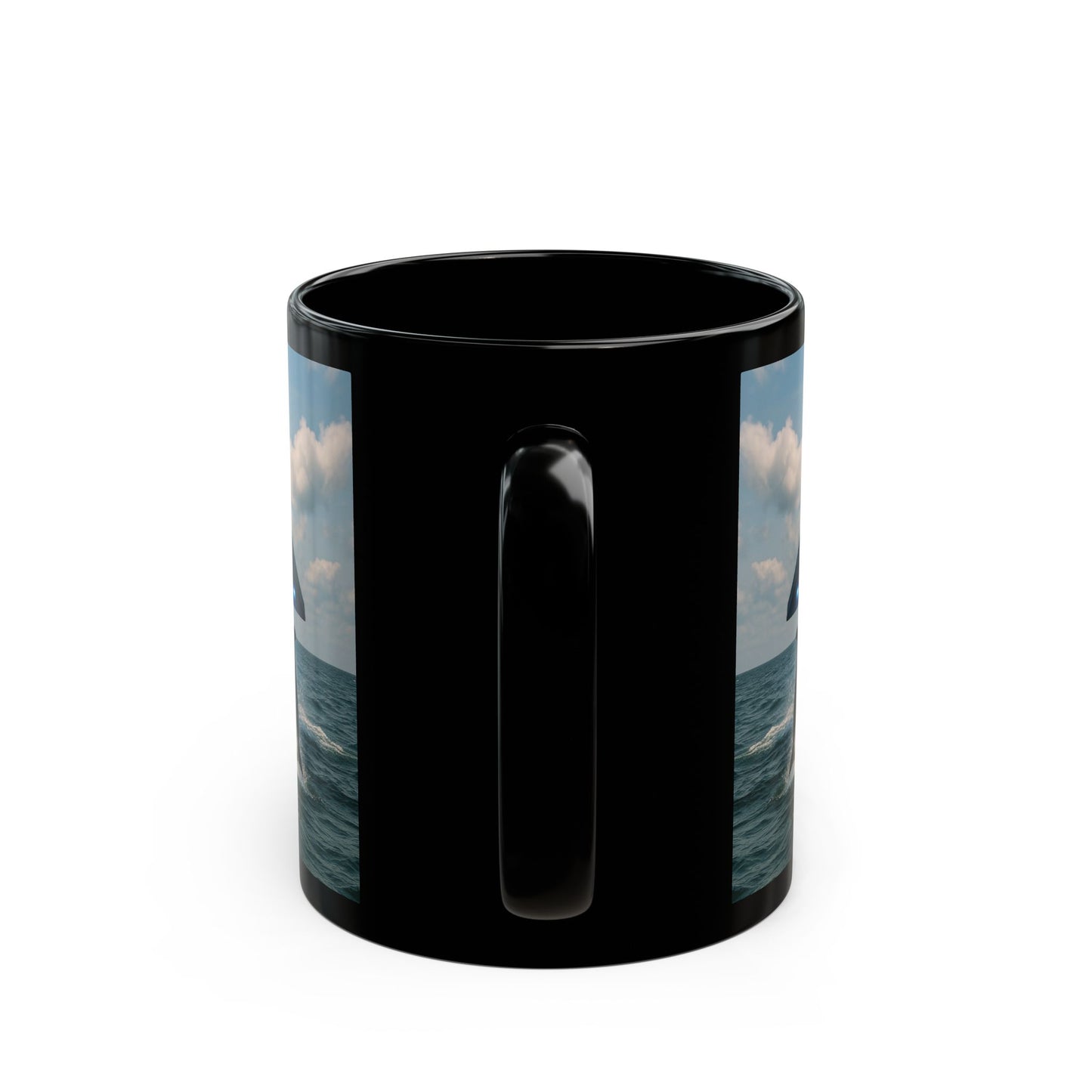 Black Coffee Mug - UFO and Dolphin