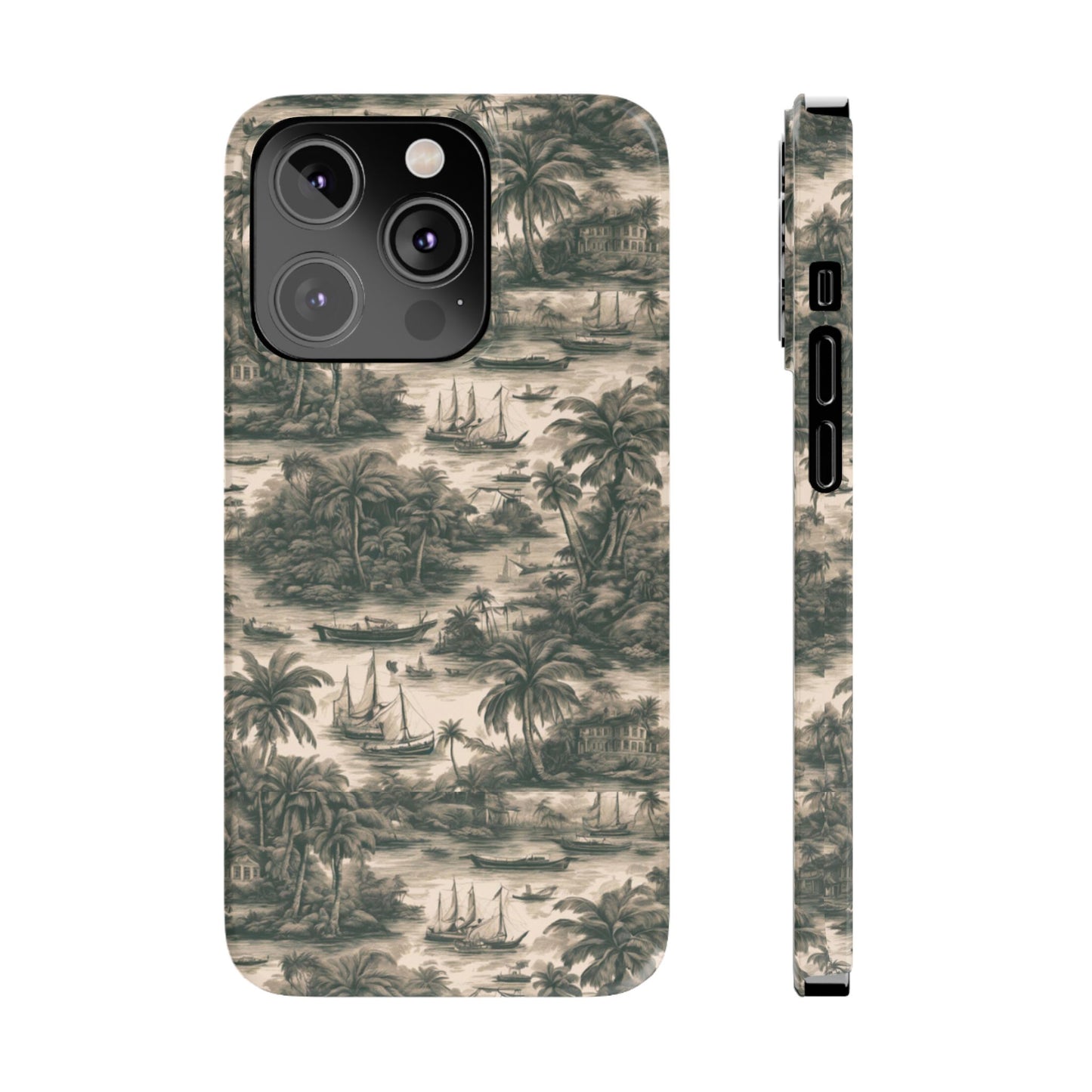 Slim Phone Cases - Tropical Toile #1, black