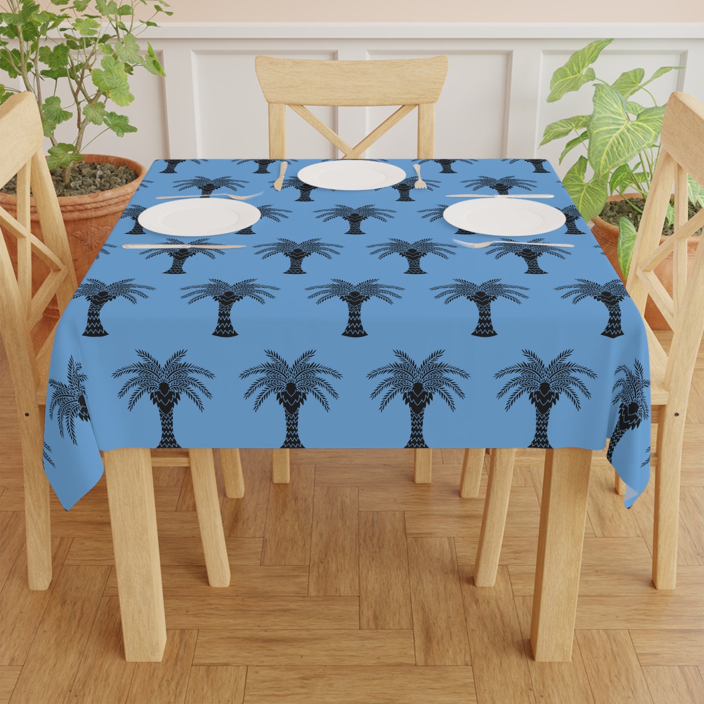 Palm Glory/Lt. Blue ~ Square Tablecloth, 55" x 55"