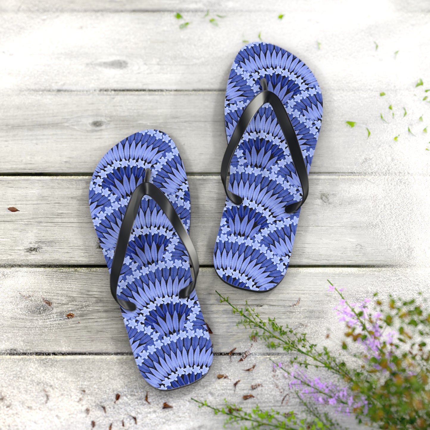 Flip Flops - Plumeria and Palms, Blue