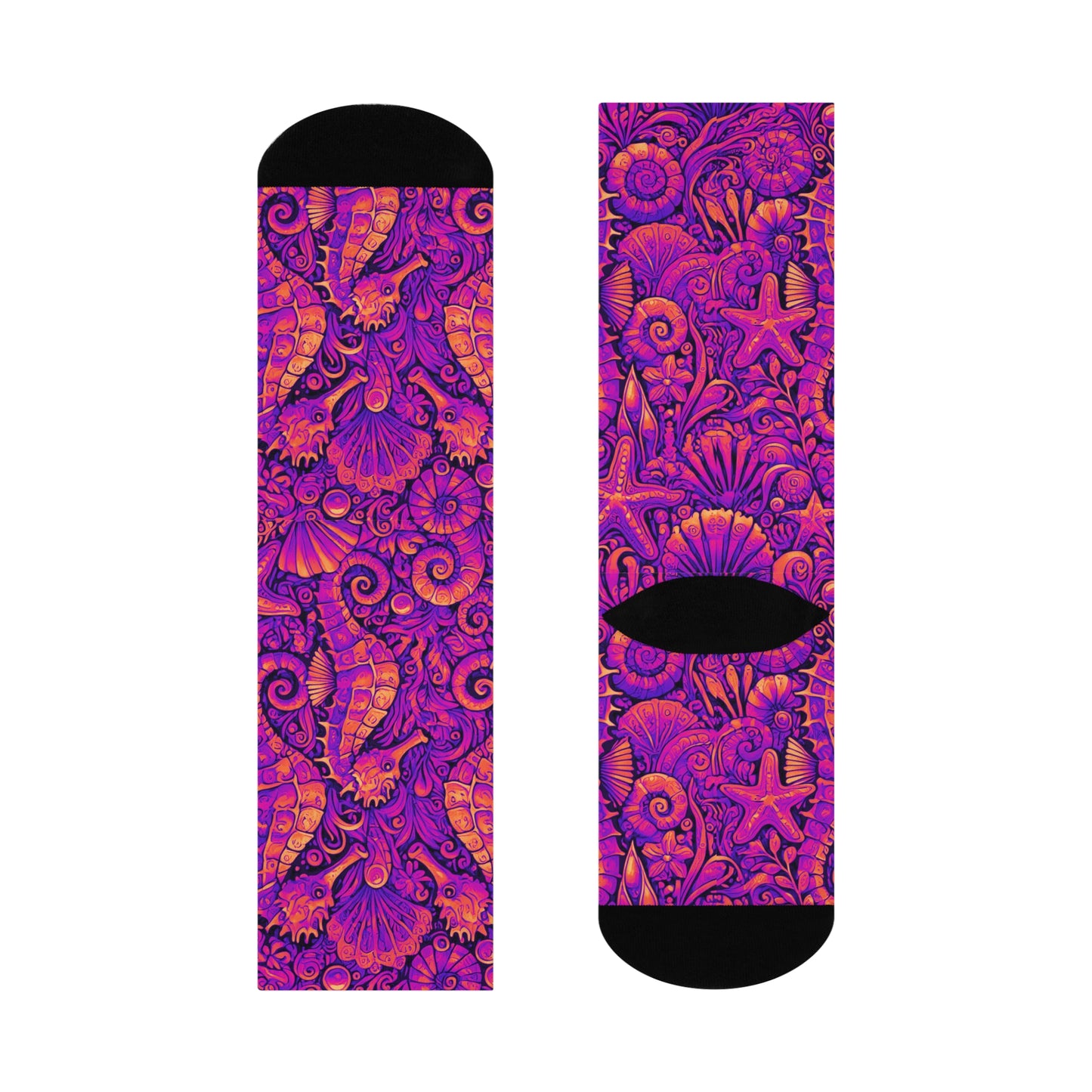 Cushioned Crew Socks - Seahorses, Heatwave