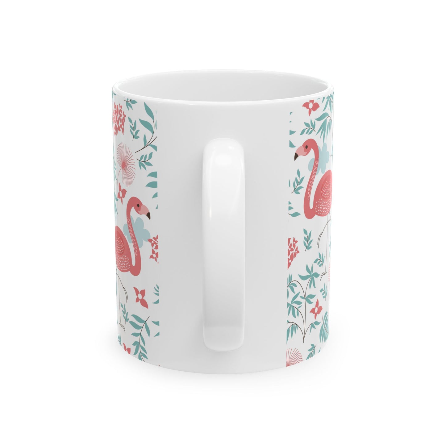 Ceramic White Mug - Happy Flamingos