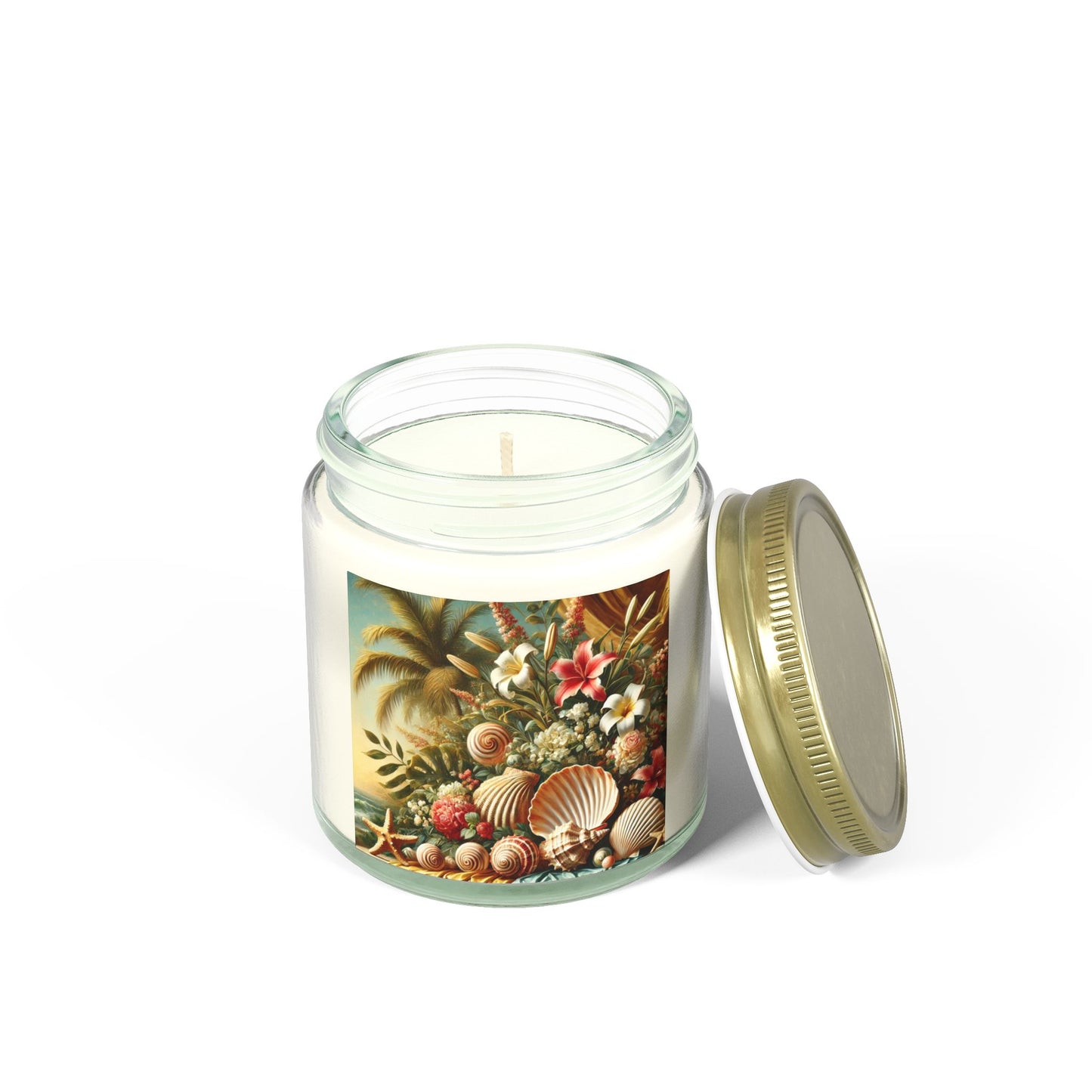 Tropical Shells and Flowers Scented Candles - Coconut Apricot Wax (4oz, 9oz)