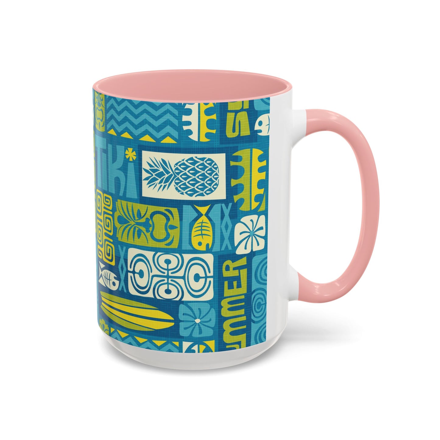 Accent Coffee Mug (11, 15oz), 8 Colors - Tiki Poster Blue