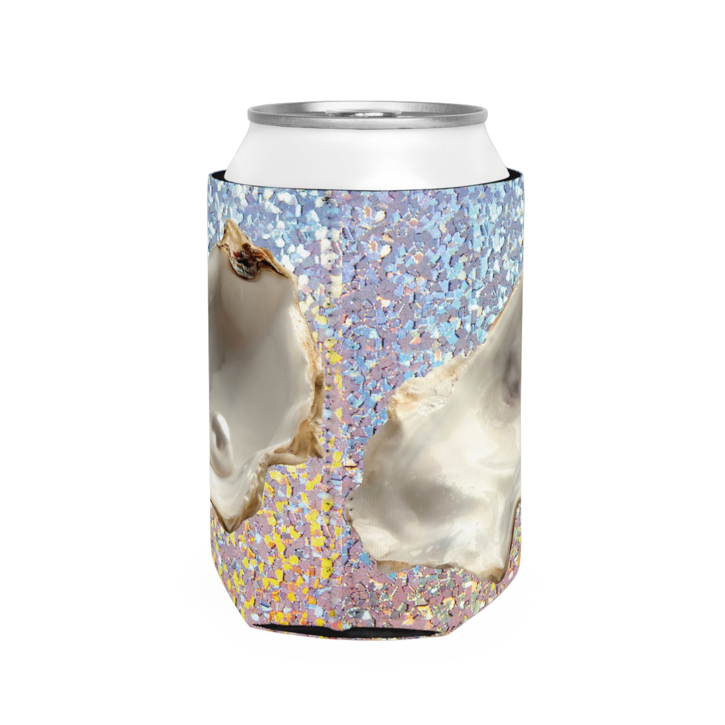 Disco FW White Pearl Oyster Can Cooler Sleeve - Perfect for Outdoor Picnics