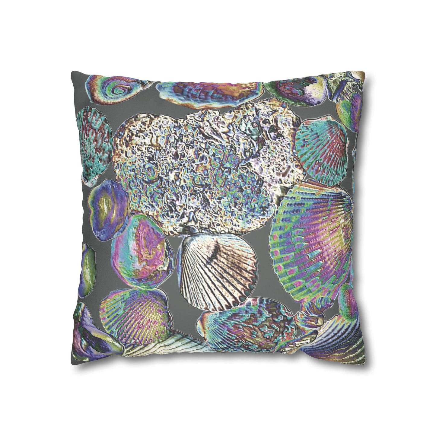 Faux Suede Square Pillowcase - Heatwave Seashell Collection, Dark Grey