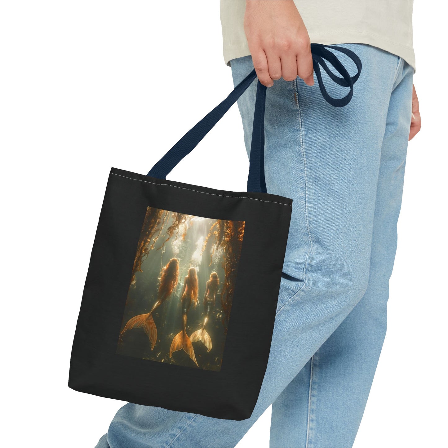 Three Mermaid Sisters, Black Tote Bag - 3 Sizes