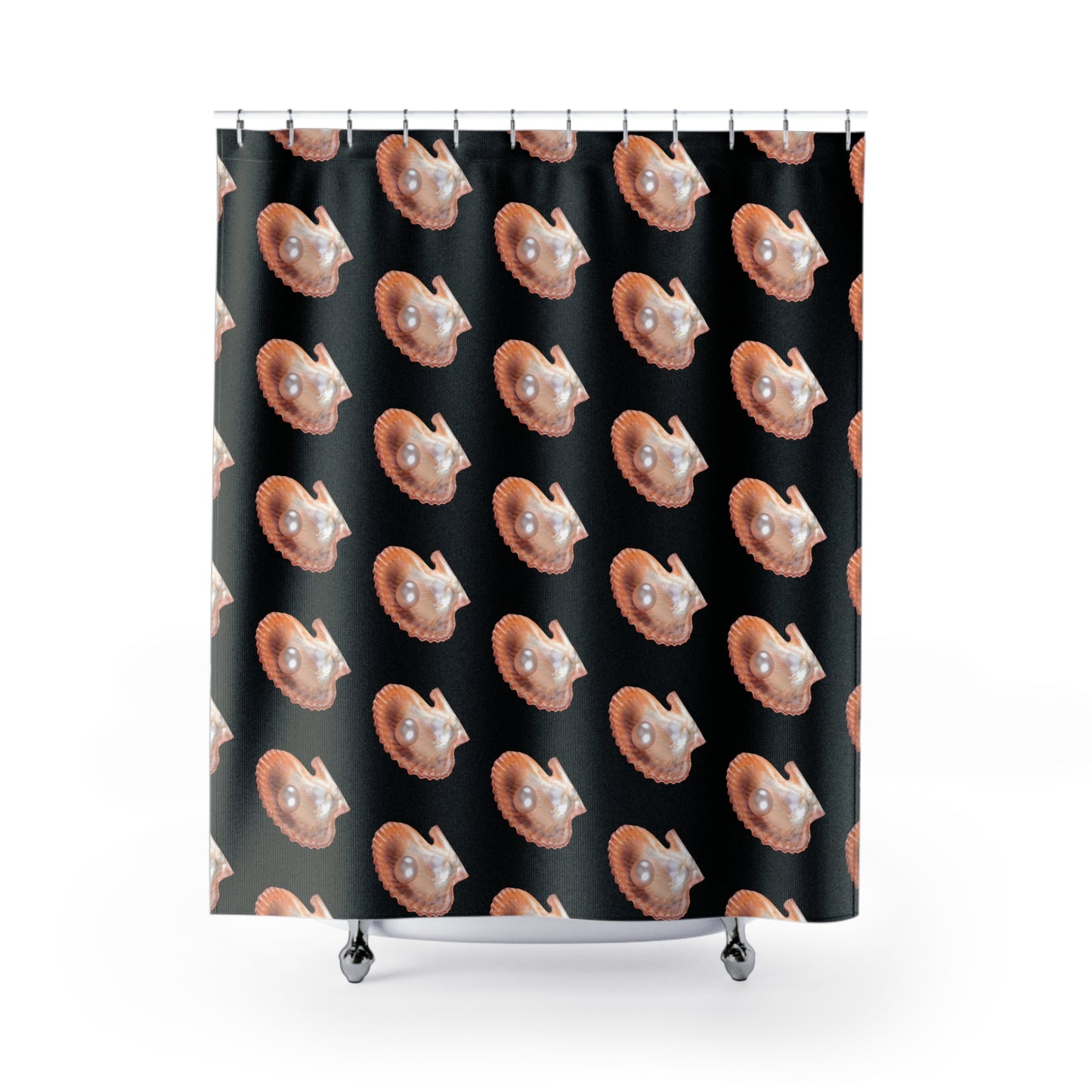 Tropical Shower Curtain - Ocean Bathroom Decor / Lavender Freshwater Pearl/Black