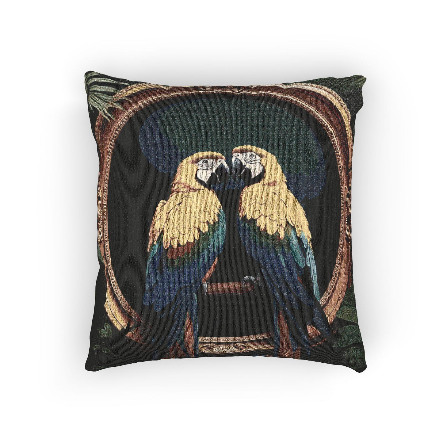 Woven Pillow, 17"W x 18"L - Framed Parrot Pair