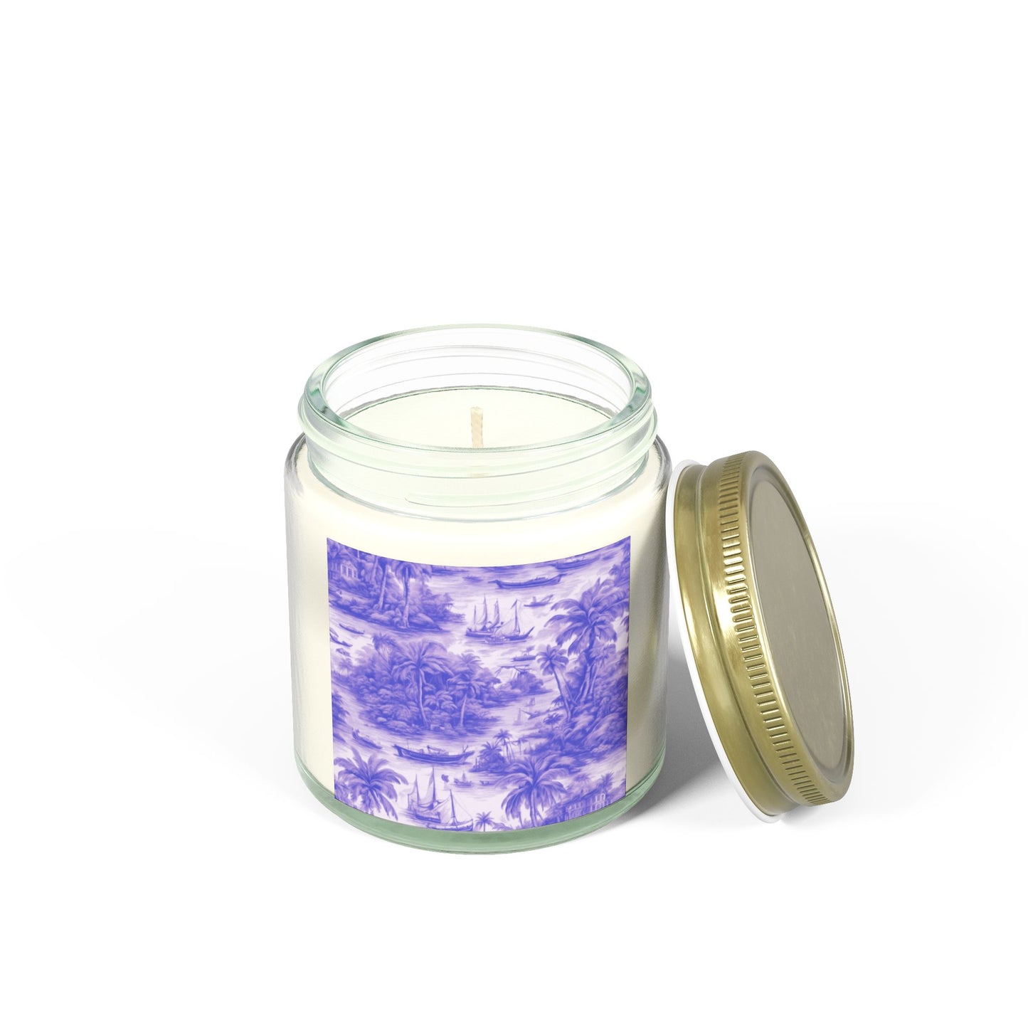 Scented Candles, Coconut Apricot Wax (4oz, 9oz) - Tropical Toile #1, Purple