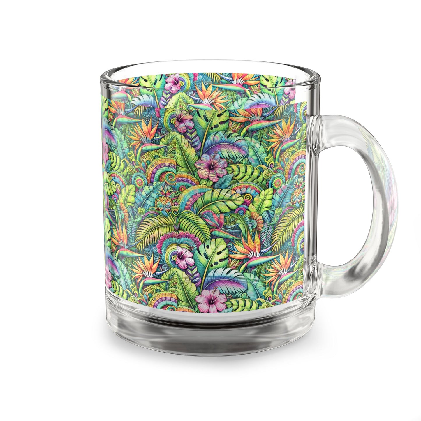Tropical Glass Mug - 10oz Coffee Cup / Tropical Blooms