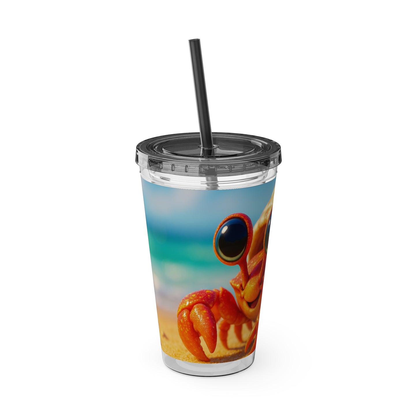 Tropical Tumbler with Straw | 16oz Colorful Travel Cup / Baby Hermit Crab