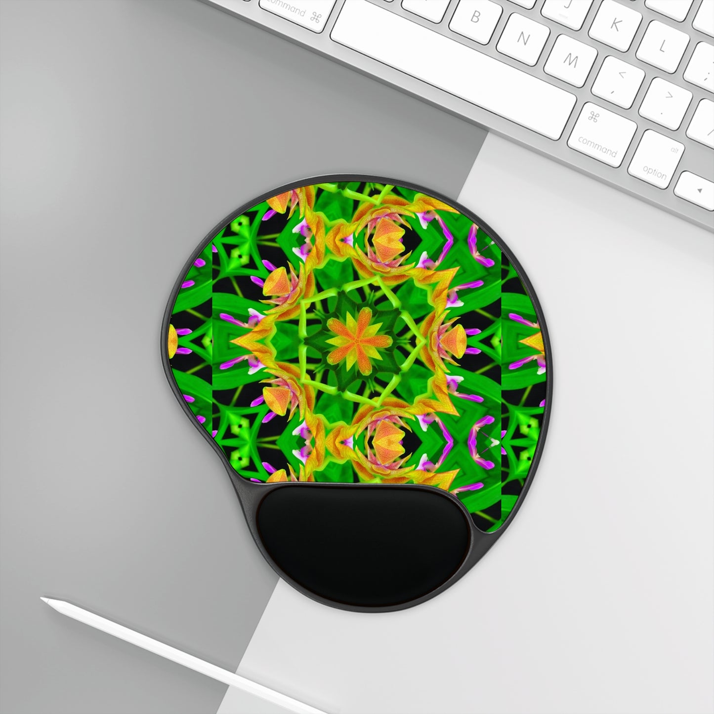 Mouse Pad With Wrist Rest, Orchid Kaleidoscope #2