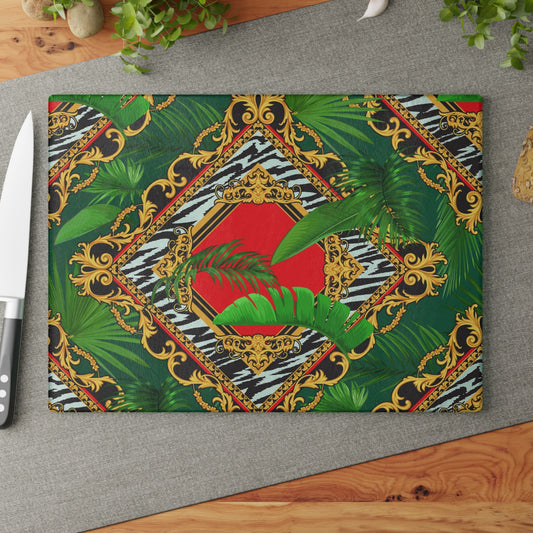 Glass Cutting Board, 2 sizes - Jungle Luxe, Red