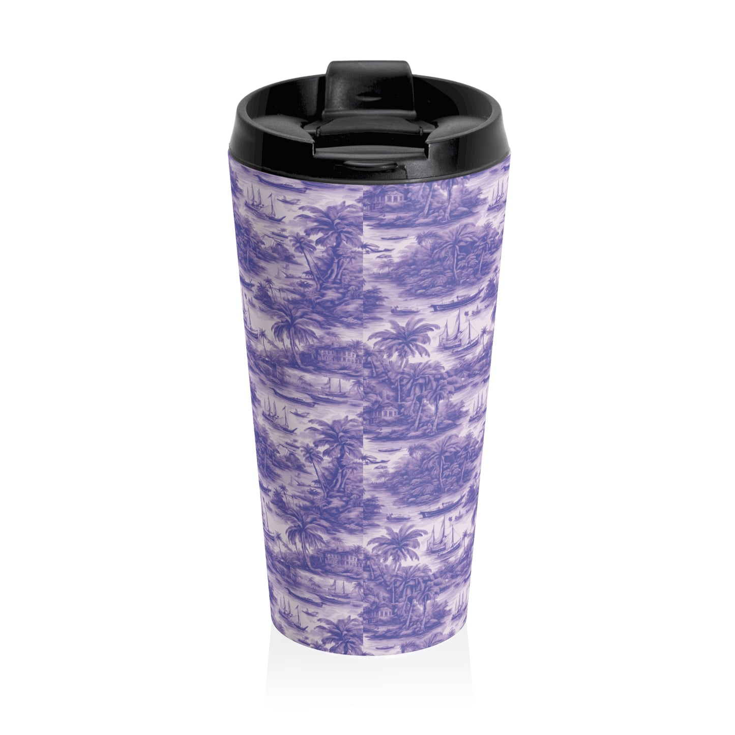 15 oz. Stainless Steel Travel Mug / Tropi Trip Toile Purple