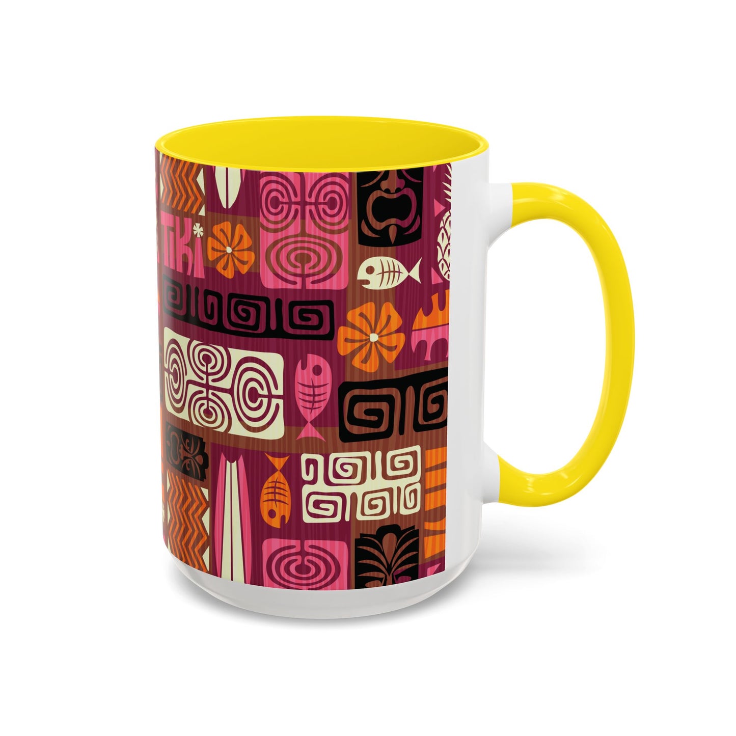 Accent Coffee Mug (11, 15oz), 8 Colors - Tiki Poster Pink/Orange