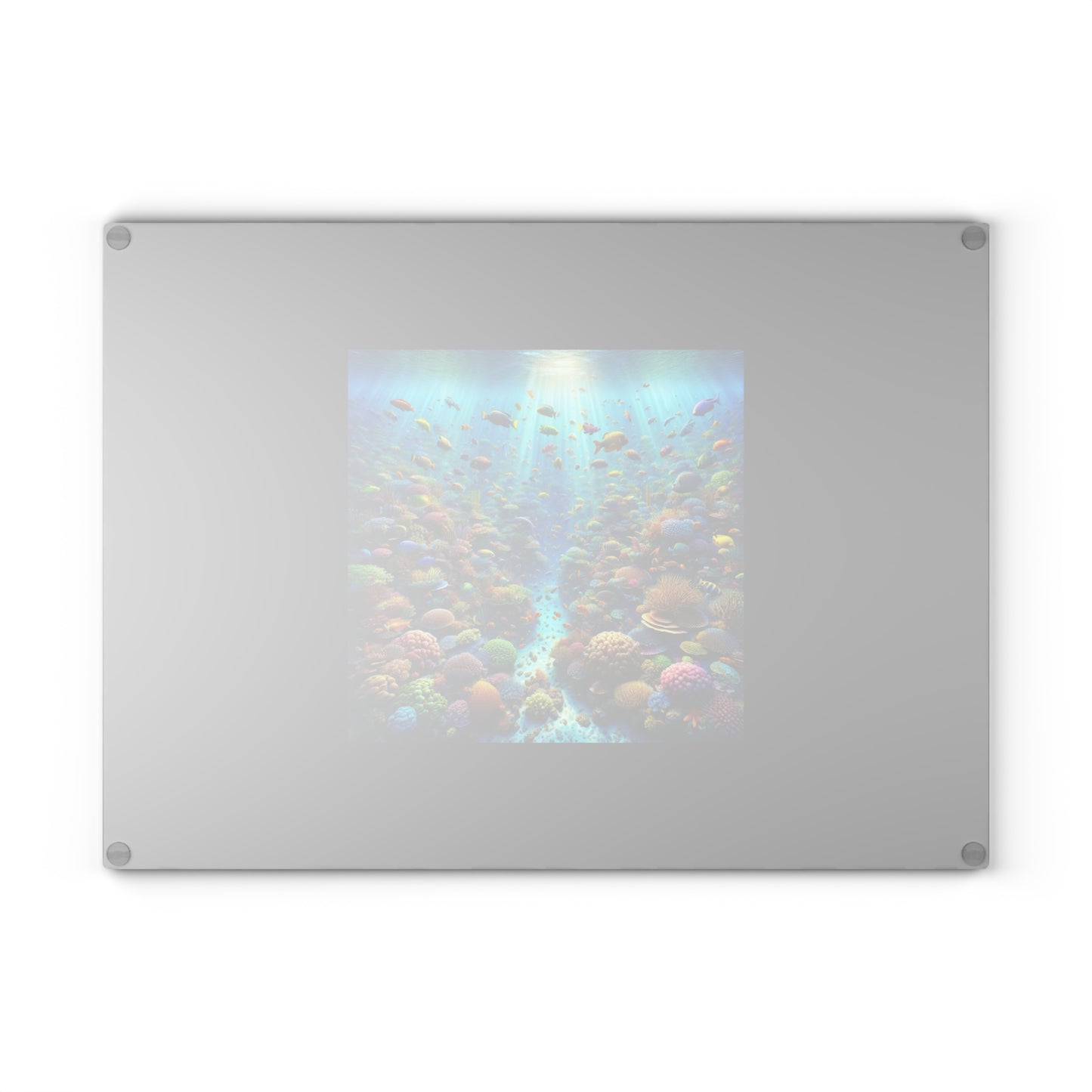 Glass Cutting Board, 2 sizes - Busy Coral Reef/Black