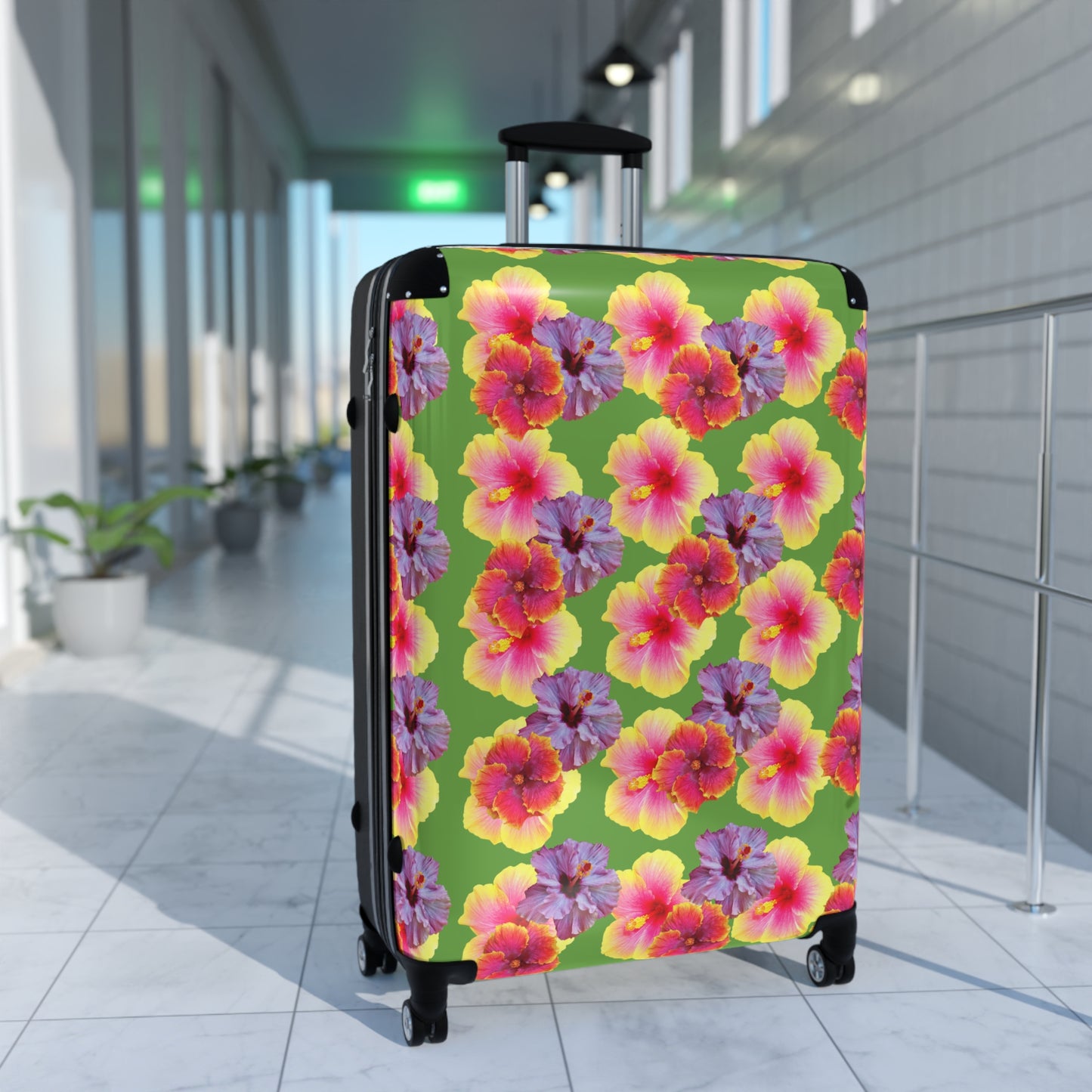 Colorful Tropical Suitcase - Stylish Travel Luggage for Adventurers / Three Colors Hibiscus Flowers