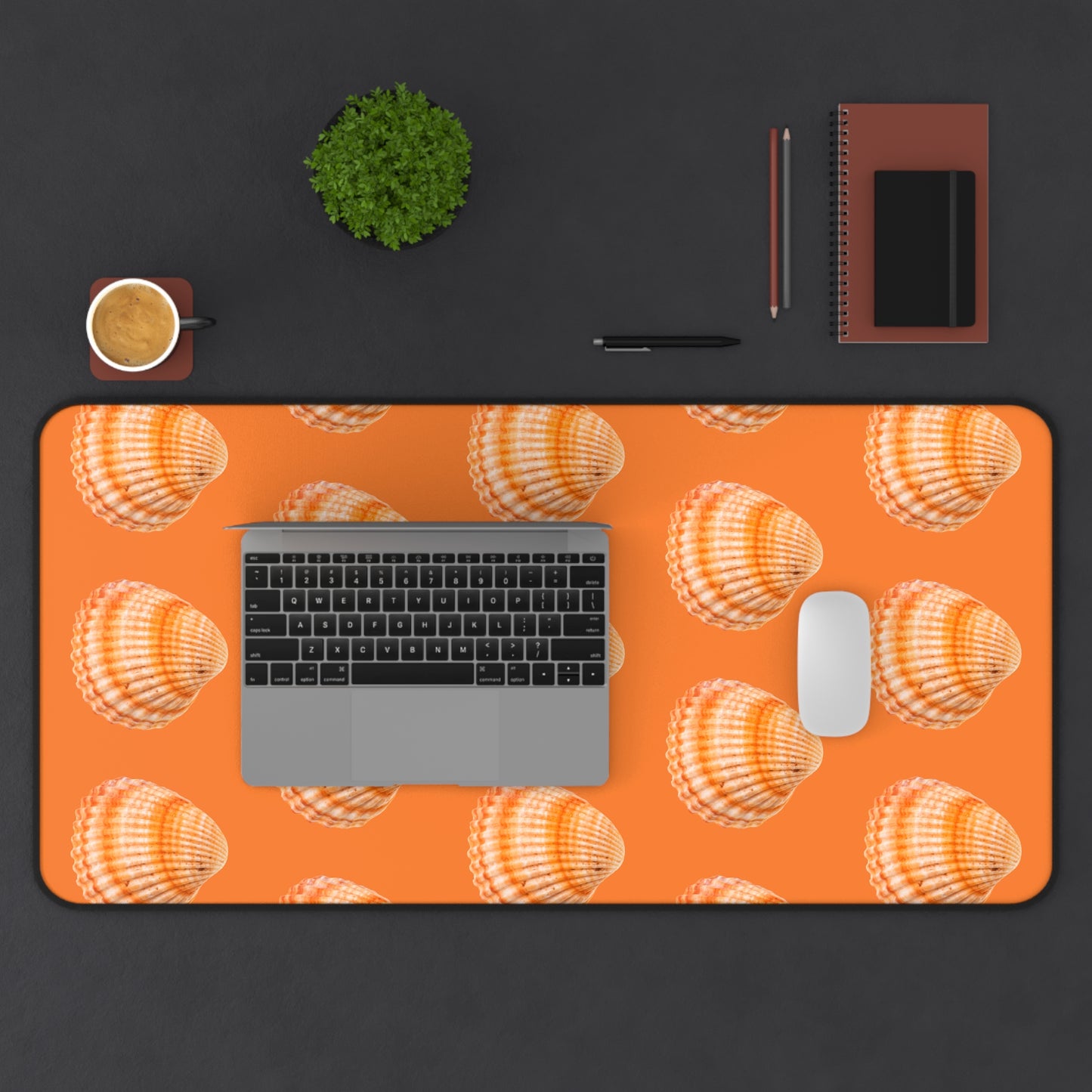 Tropical Mouse Pad/Desk Mat, 3 Sizes - Seashell Design, Perfect for Home Office / Orange Scallop, Crusta Orange