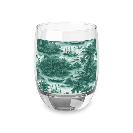 Whiskey Glass, Tropical Toile #1, evergreen