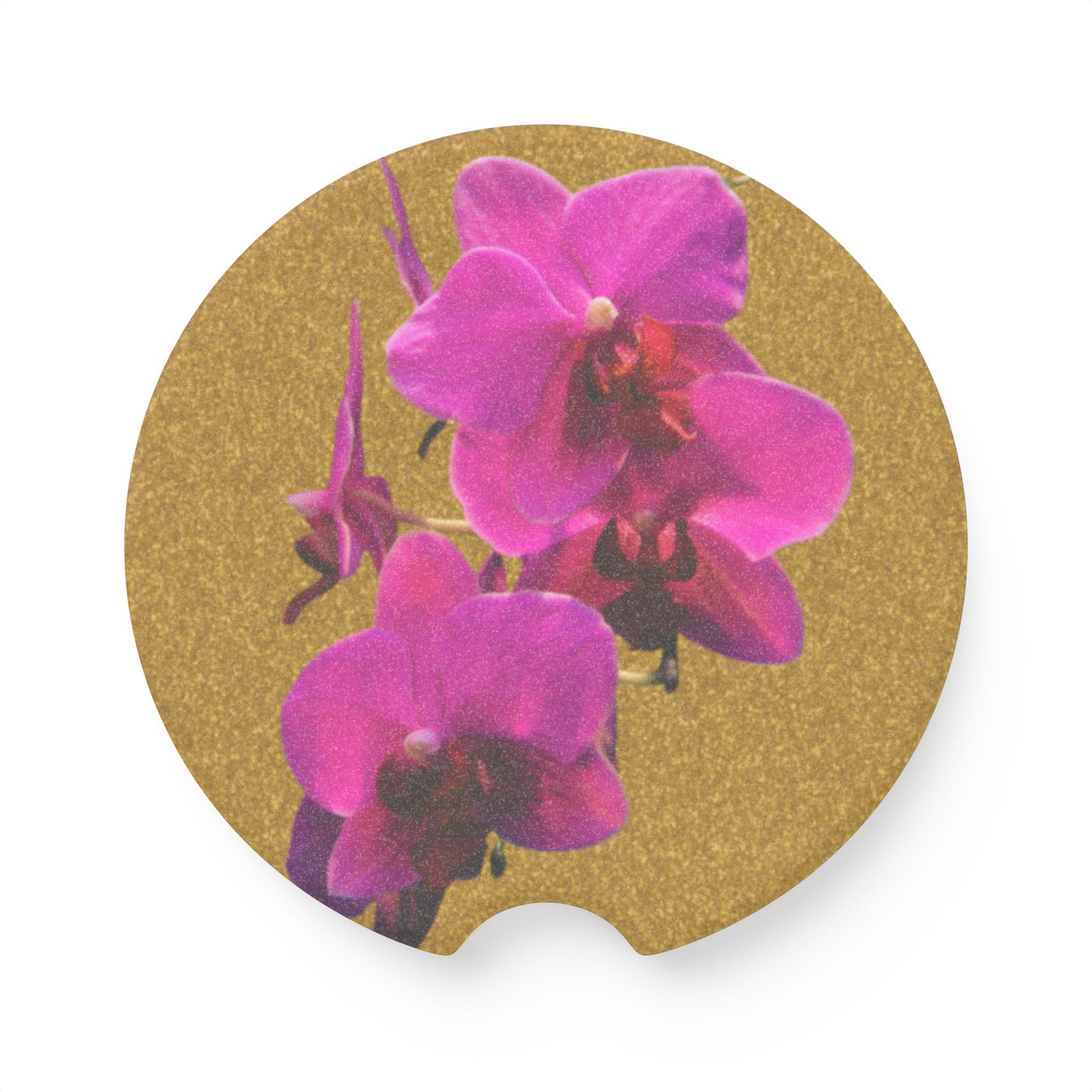 Soapstone Car Coaster - Purple Orchids, Gold