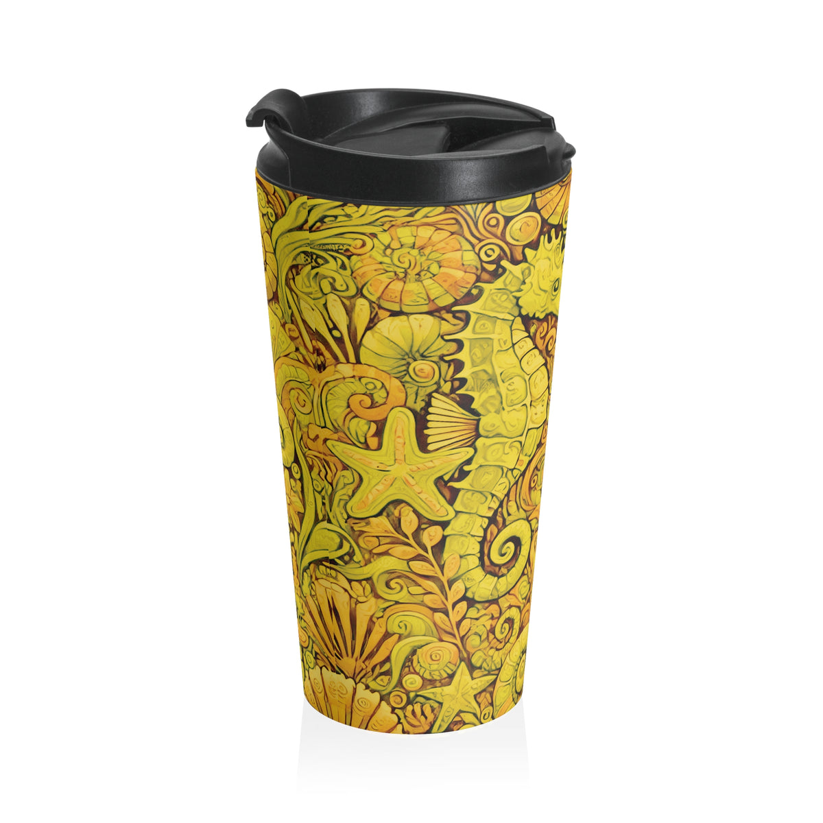 15 oz. Stainless Steel Travel Mug / Seahorse Trio Yellow