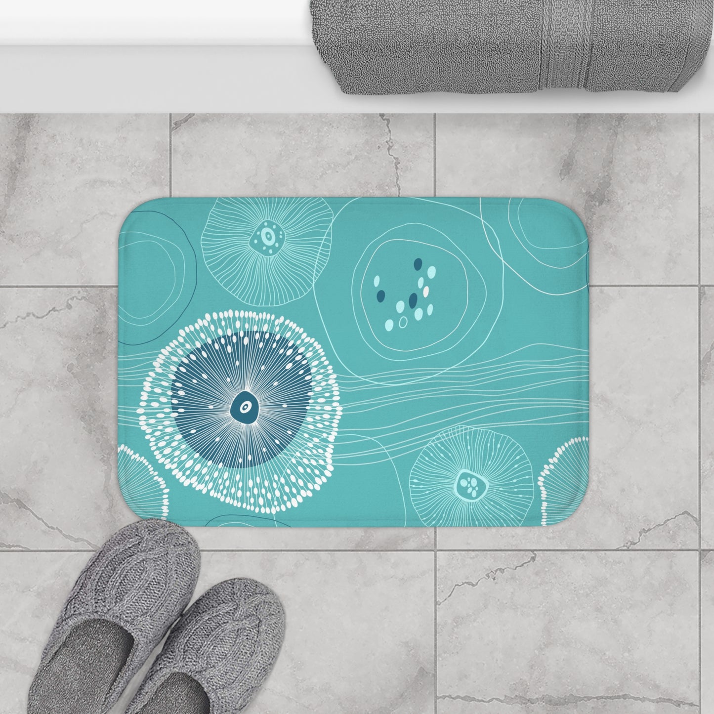 Tropical Bath Mat | Fun and Colorful Bathroom Decor / Plankton Drift Teal