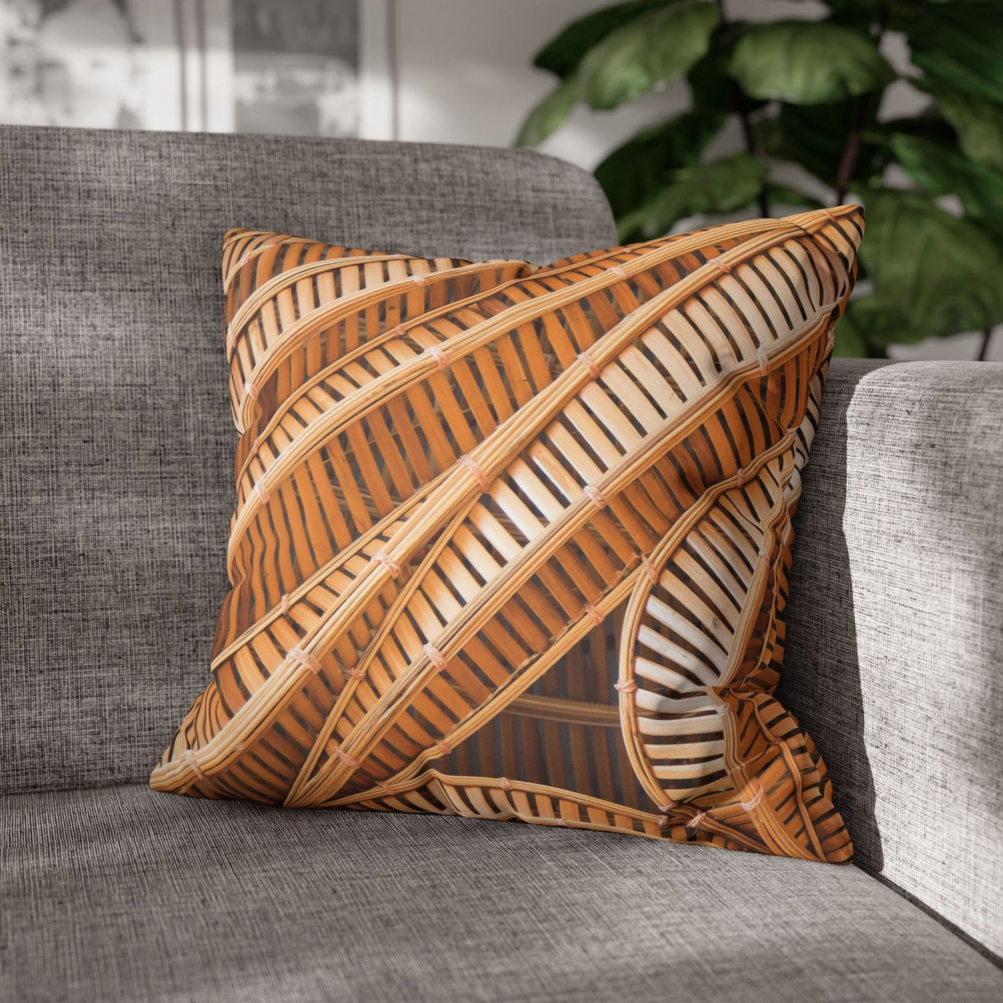 Faux Suede Square Pillowcase - Natural Bamboo Spiral