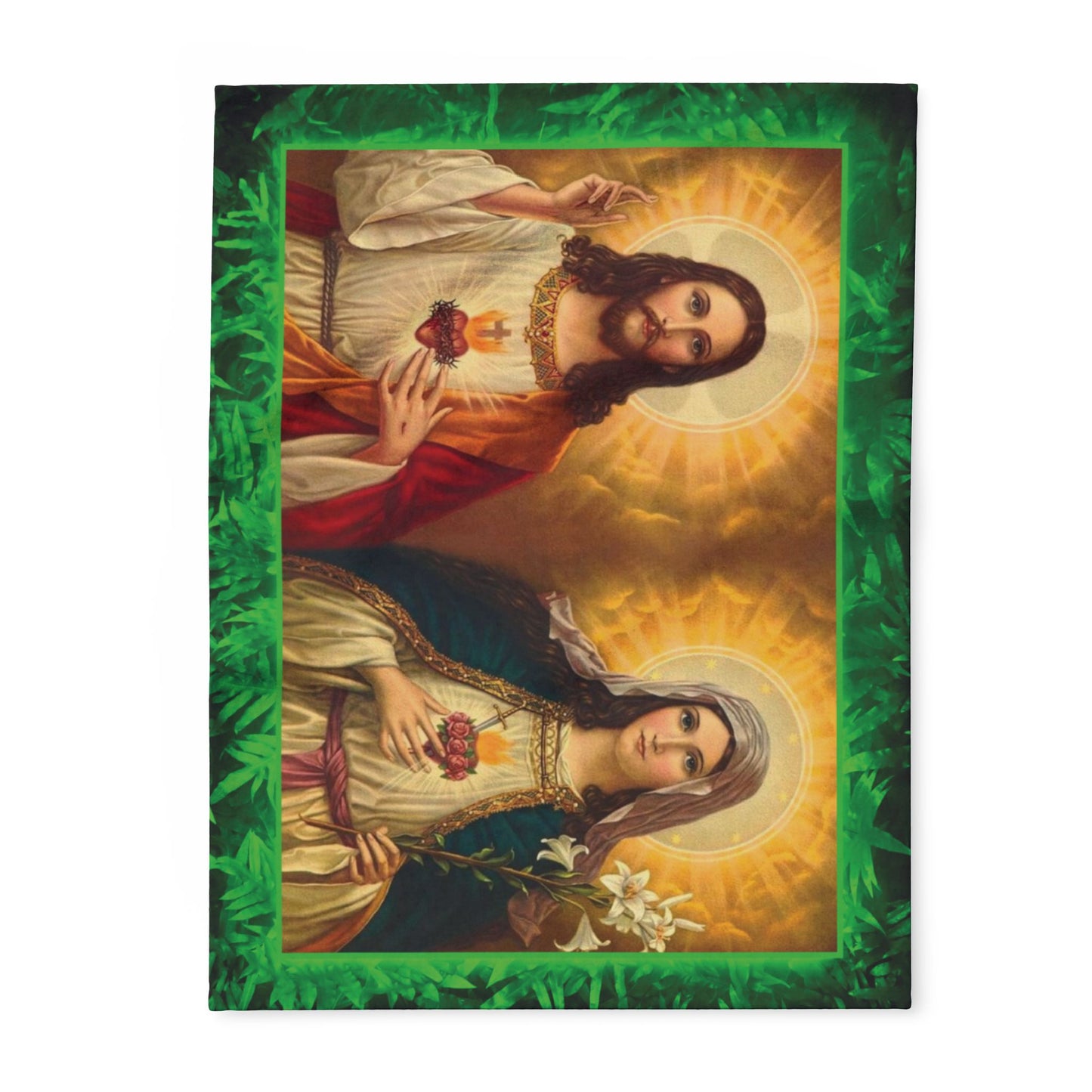 Jesus and Mary Religious Fleece Blanket - Colorful Tropical Glow Design