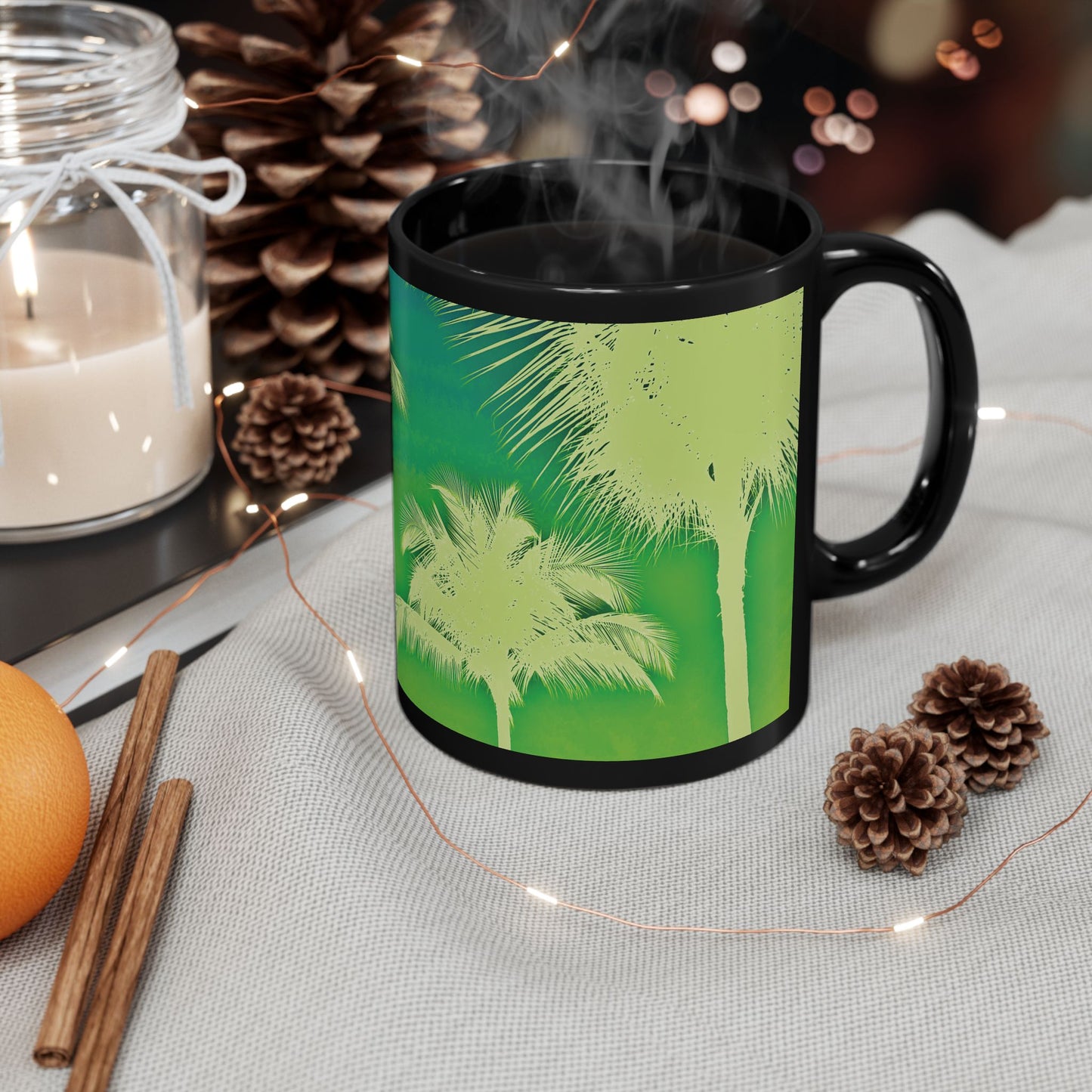Black Coffee Mug - Palm Glow Green